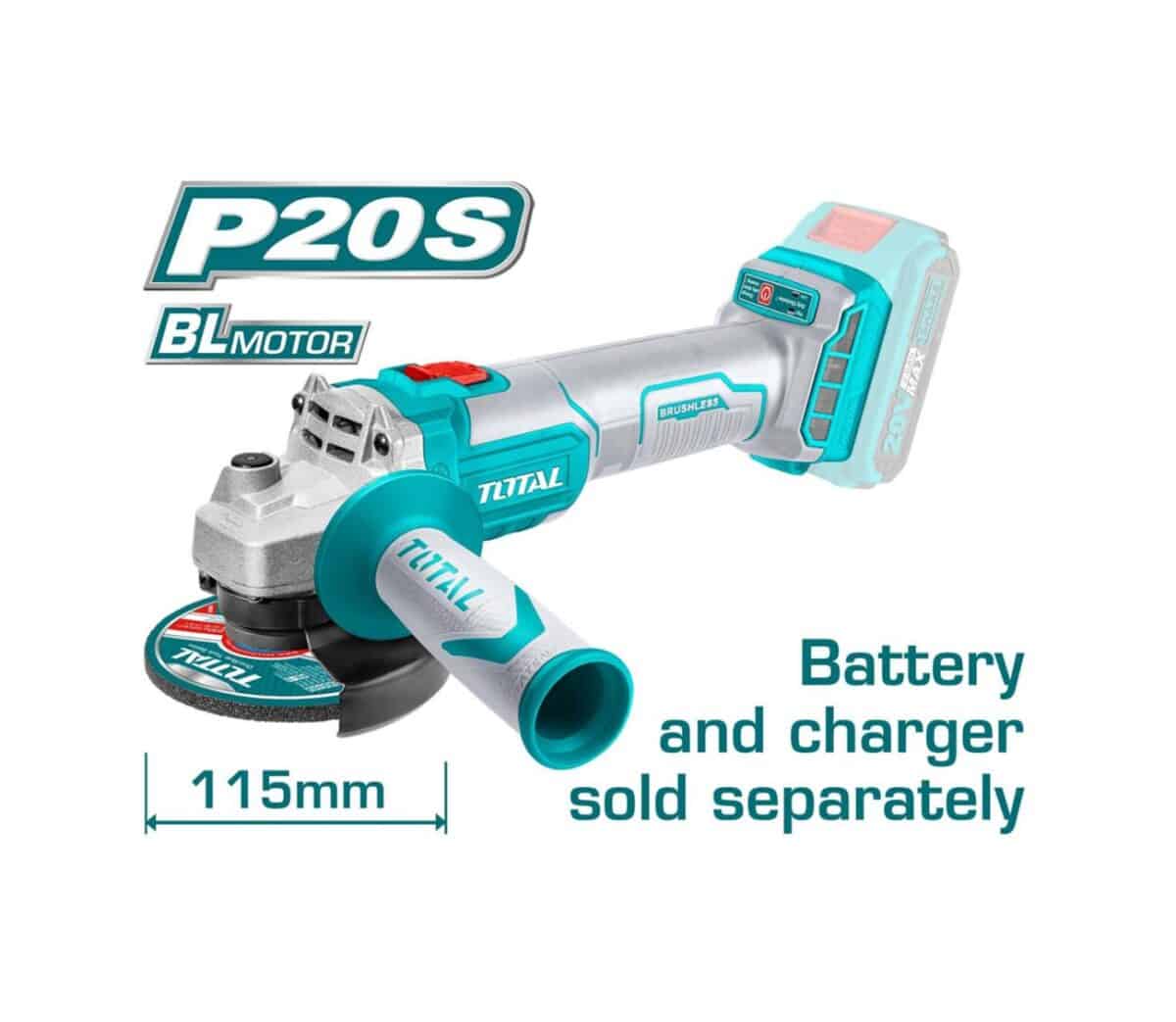 Total Γωνιακός Τροχός Μπατ. Li-ion 20V/115mm Χωρίς Μπαταρία & Φορτιστή TAGLI201158