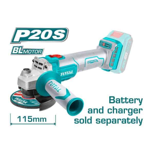 Total Γωνιακός Τροχός Μπατ. Li-ion 20V/115mm Χωρίς Μπαταρία & Φορτιστή TAGLI201158