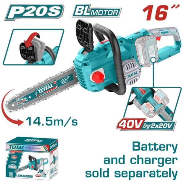 TOTAL ΕΠΑΓΓ. ΑΛΥΣΟΠΡΙΟΝΟ 16" / 40cm ΜΠΑΤ. Li-ion 2X20V ΧΩΡΙΣ ΜΠΑΤΑΡΙΑ & ΦΟΡΤΙΣΤΗ (TGSLI40168)